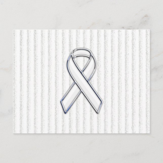 White Ribbon Awareness on Vertical Stripes Postcard (Front)