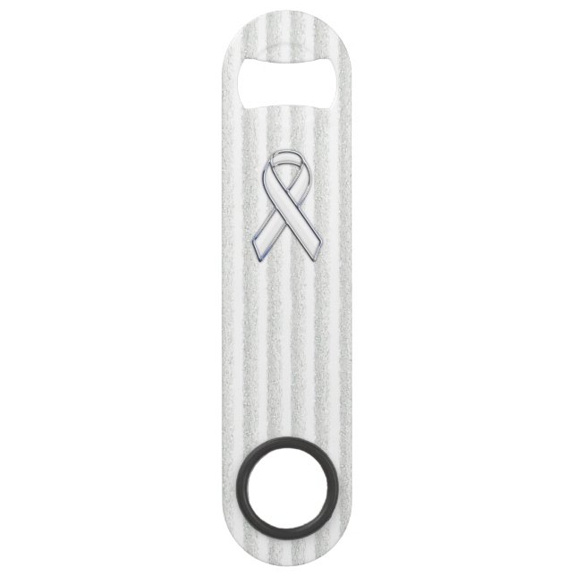 White Ribbon Awareness on Vertical Stripes Speed Bottle Opener (Front)