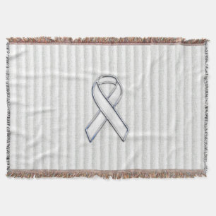 White Ribbon Awareness on Vertical Stripes Throw Blanket
