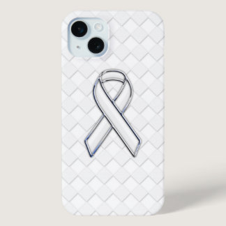 White Ribbon Awareness on White Checkers iPhone 15 Plus Case