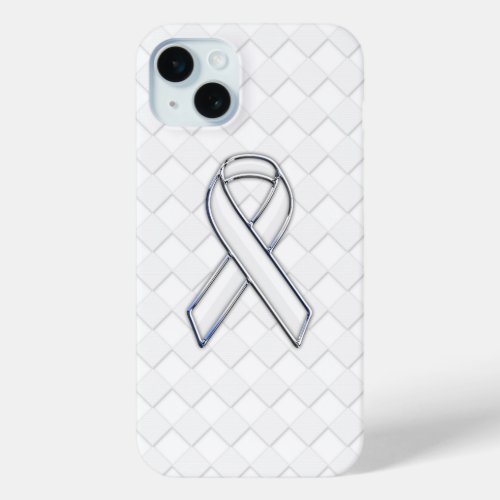 White Ribbon Awareness on White Checkers iPhone 15 Plus Case