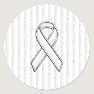 White Ribbon Awareness Stripes Classic Round Sticker