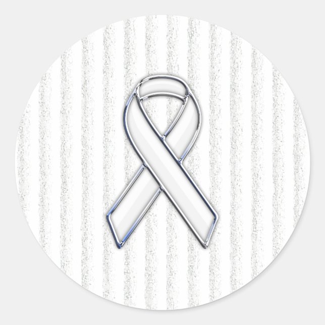 White Ribbon Awareness Stripes Classic Round Sticker (Front)
