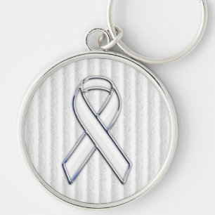 White Ribbon Awareness Stripes Keychain