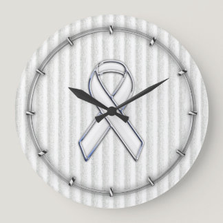 White Ribbon Awareness Stripes Large Clock