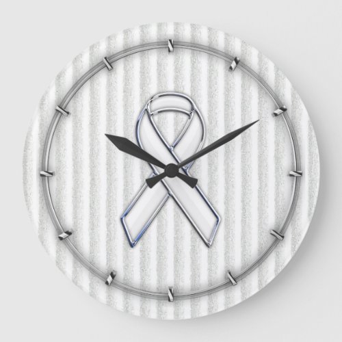 White Ribbon Awareness Stripes Large Clock