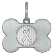 White Ribbon Awareness Stripes Pet Name Tag
