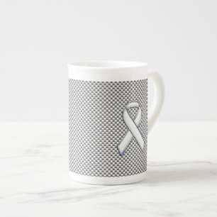 White Ribbon Awareness White Carbon Fiber Print Bone China Mug