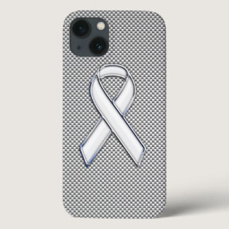 White Ribbon Awareness White Carbon Fiber Print iPhone 13 Case