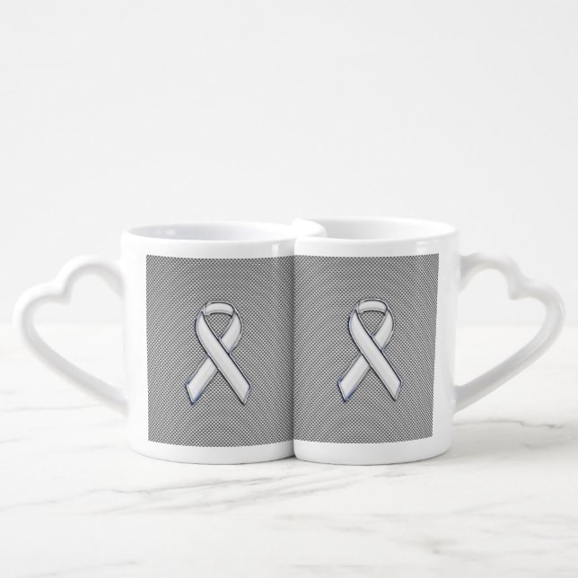 White Ribbon Awareness White Carbon Fiber Print Coffee Mug Set (Front Nesting)