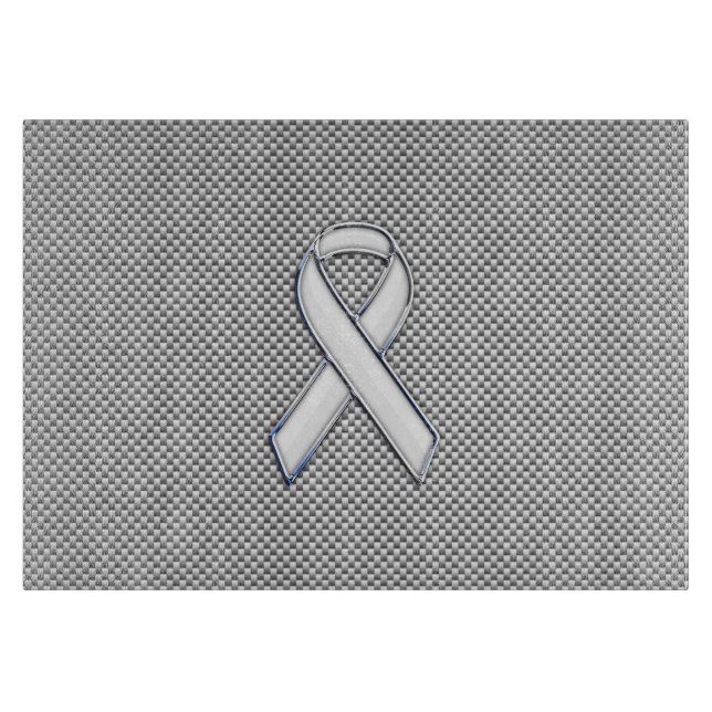 White Ribbon Awareness White Carbon Fiber Print Cutting Board (Front)