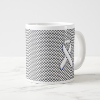 White Ribbon Awareness White Carbon Fiber Print Giant Coffee Mug