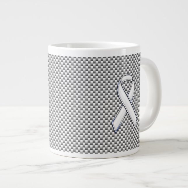 White Ribbon Awareness White Carbon Fiber Print Giant Coffee Mug (Front Right)