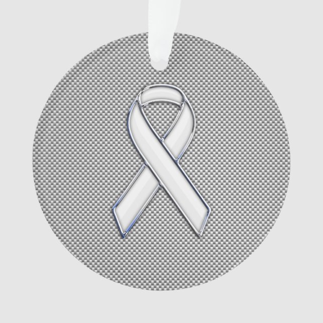 White Ribbon Awareness White Carbon Fiber Print Ornament (Front)
