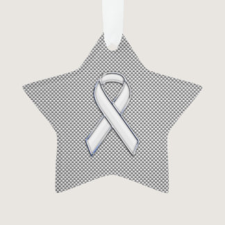 White Ribbon Awareness White Carbon Fiber Print Ornament