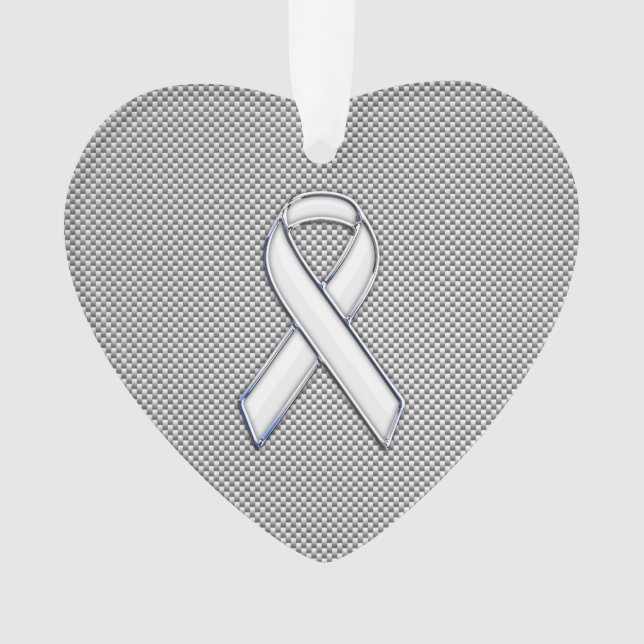 White Ribbon Awareness White Carbon Fiber Print Ornament (Front)