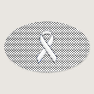 White Ribbon Awareness White Carbon Fiber Print Oval Sticker