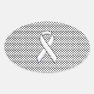 White Ribbon Awareness White Carbon Fiber Print Oval Sticker