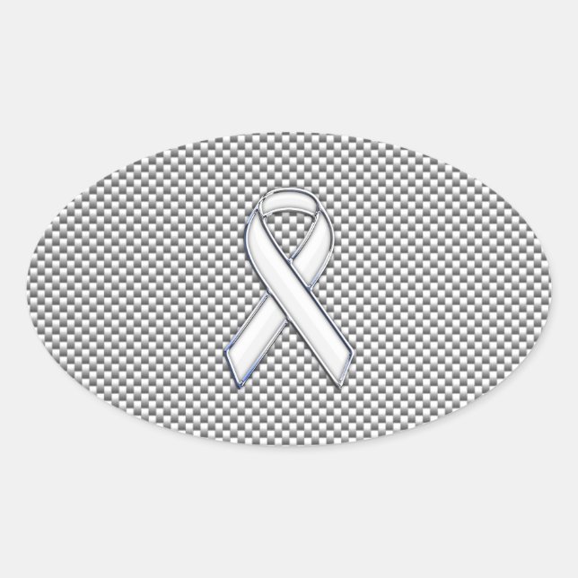 White Ribbon Awareness White Carbon Fiber Print Oval Sticker (Front)