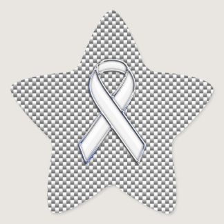 White Ribbon Awareness White Carbon Fiber Print Star Sticker