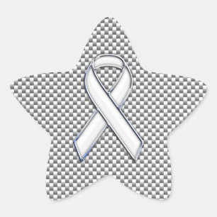 White Ribbon Awareness White Carbon Fiber Print Star Sticker