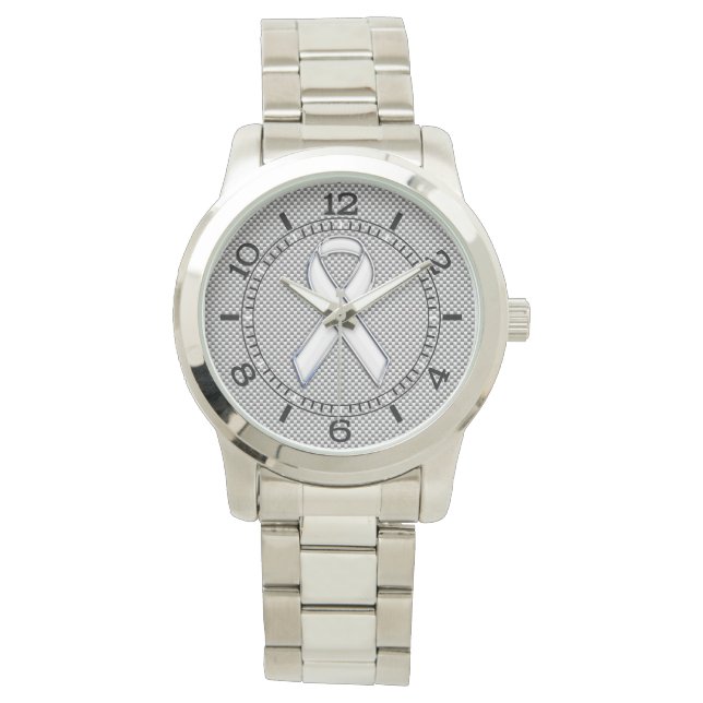 White Ribbon Awareness White Carbon Print Dial Watch (Front)