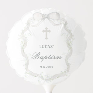 White Ribbon Baby's Breath Baptism Balloon