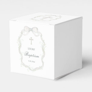 White Ribbon Baby's Breath Baptism Cube Favor Boxes