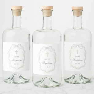 White Ribbon Baby's Breath Baptism Liquor Bottle Label