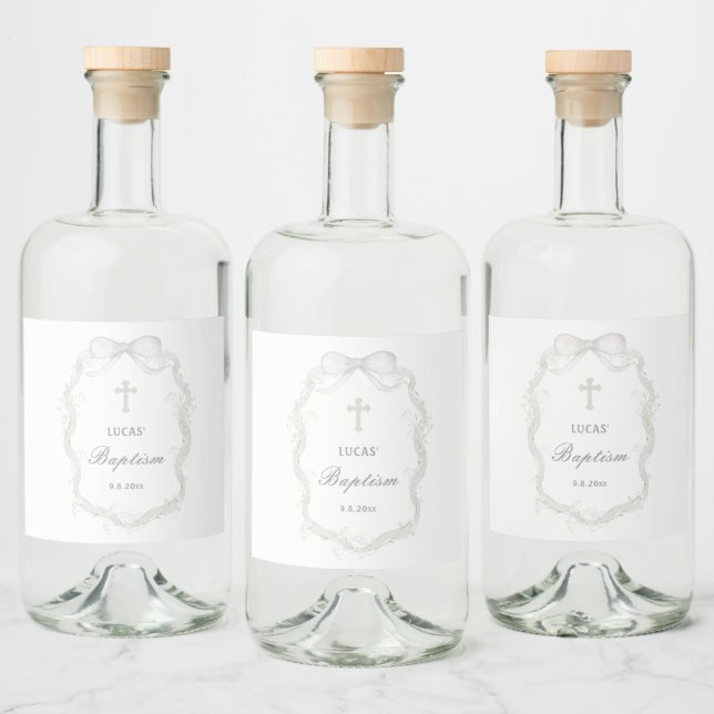White Ribbon Baby's Breath Baptism Liquor Bottle Label (Bottles)