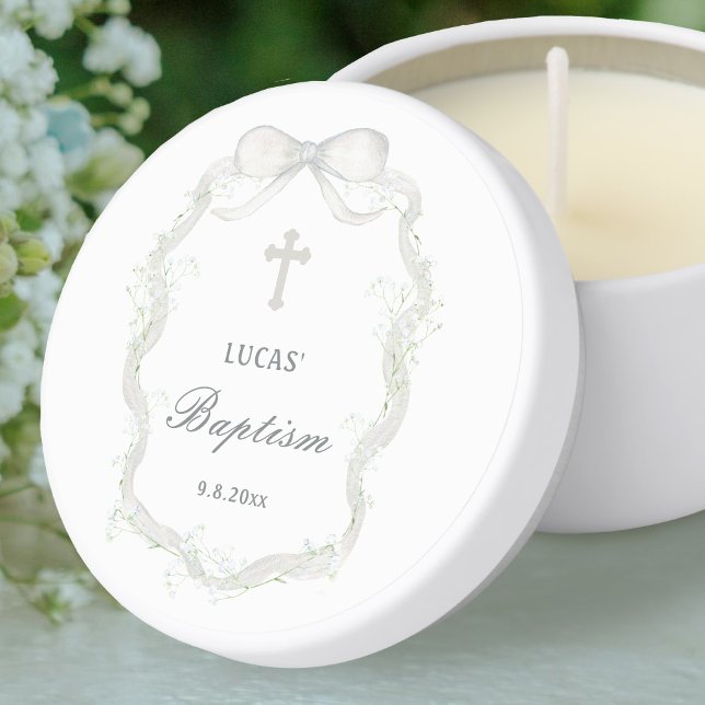 White Ribbon Baby's Breath Baptism Mini Candle Favors (Creator Uploaded)