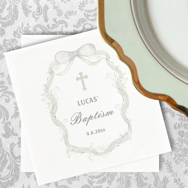 White Ribbon Baby's Breath Baptism Napkins (Creator Uploaded)