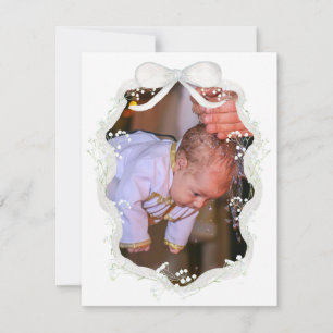 White Ribbon Baby's Breath Baptism Thank You Card