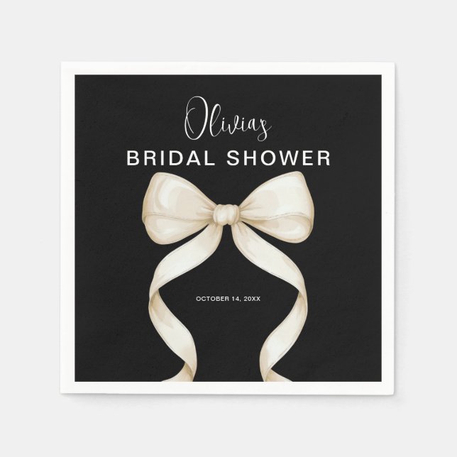 White Ribbon Bow Bridal Shower Napkins (Front)