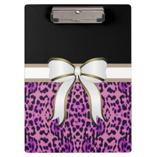 White Ribbon Bow with Purple Leopard Print Clipboard