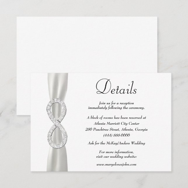 White Ribbon Diamond Infinity Wedding Details Enclosure Card (Front/Back)