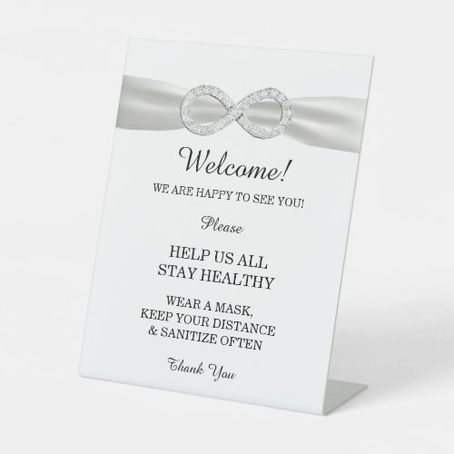 White Ribbon Diamond Infinity Wedding Safety Pedestal Sign