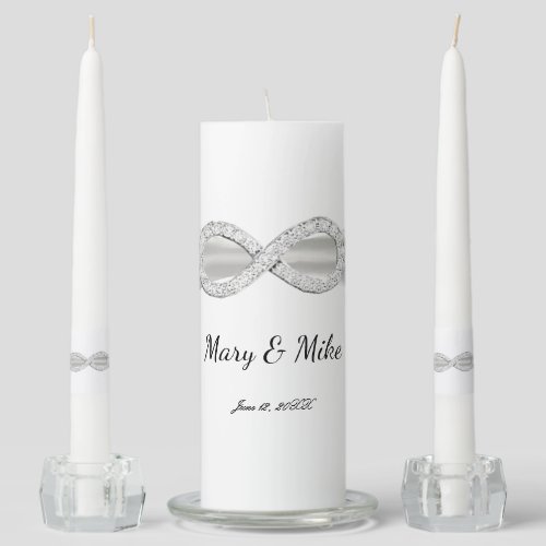 White Ribbon Diamond Infinity Wedding Unity Candle Set
