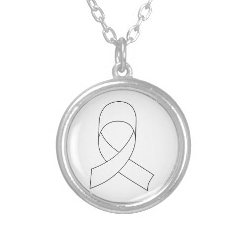 White Ribbon Drawing Silver Plated Necklace