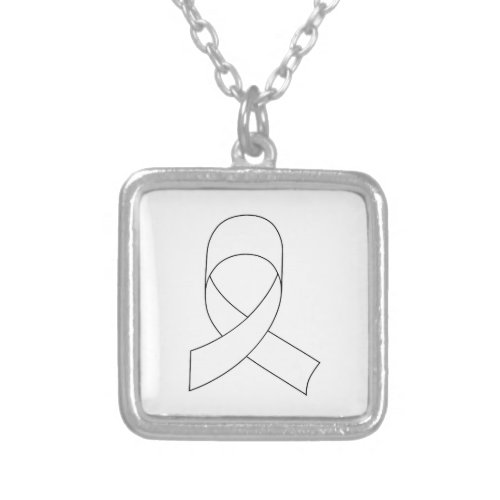 White Ribbon Drawing Silver Plated Necklace