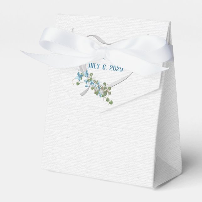 White Ribbon Heart and Aqua Flowers Favor Box (Front Side)