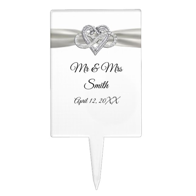 White Ribbon Infinity Heart Wedding Cake Topper (Front)