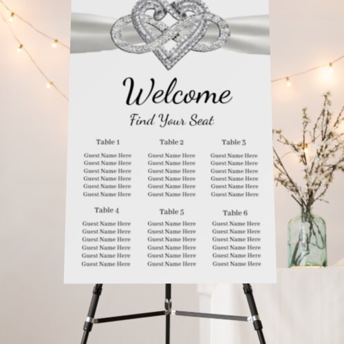 White Ribbon Infinity Heart Wedding Seating Chart Foam Board