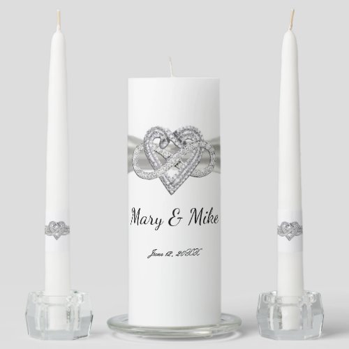 White Ribbon Infinity Heart Wedding Unity Candle Set