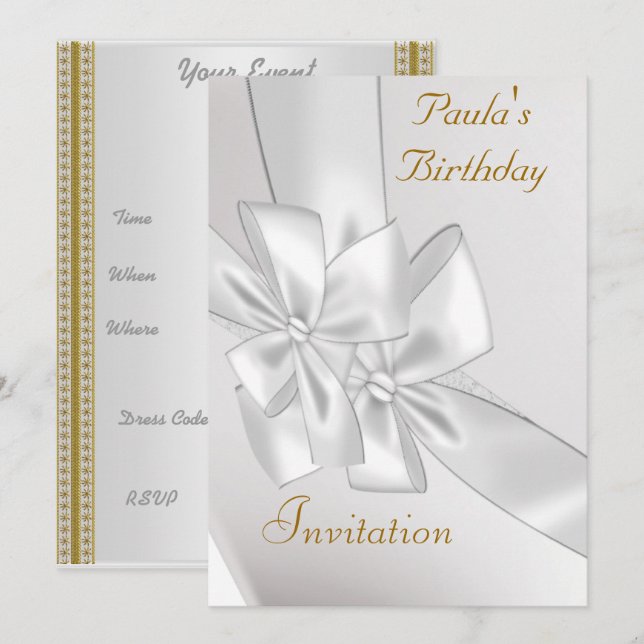 White Ribbon Popular Birthday Invitation (Front/Back)