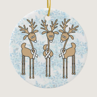White Ribbon Reindeer Ceramic Ornament