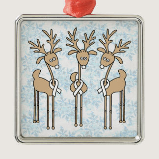 White Ribbon Reindeer Metal Ornament