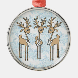 White Ribbon Reindeer Metal Ornament