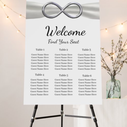 White Ribbon Silver Infinity Wedding Seating Chart Foam Board