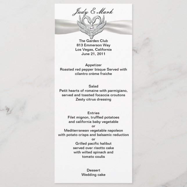 White Ribbon Silver Swans Menu Card (Front)